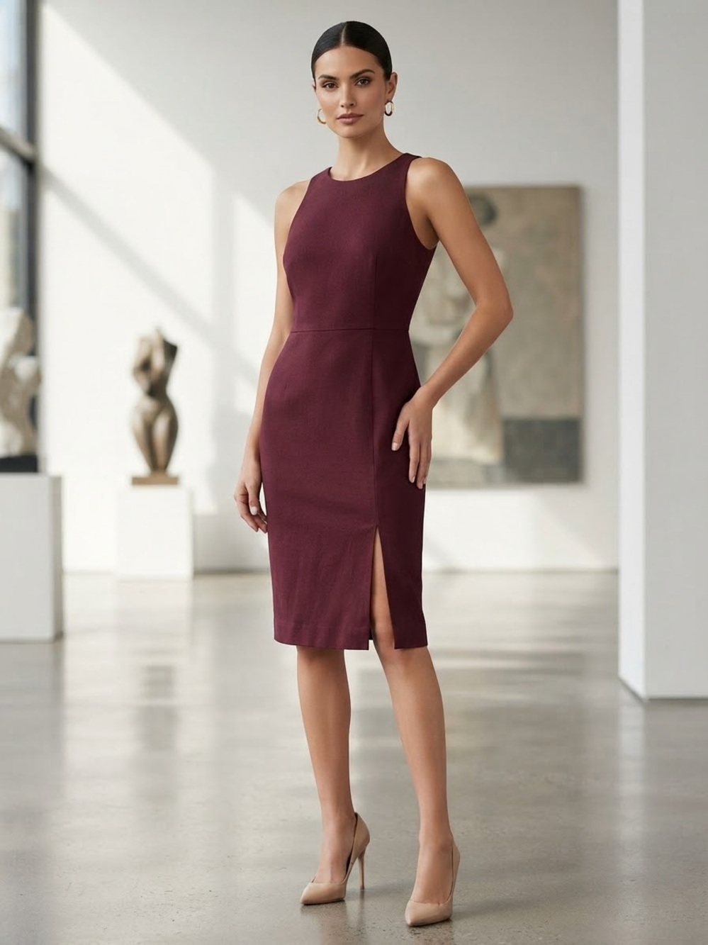 Banana Republic Sleeveless Wine Sheath Dress with Side Slit